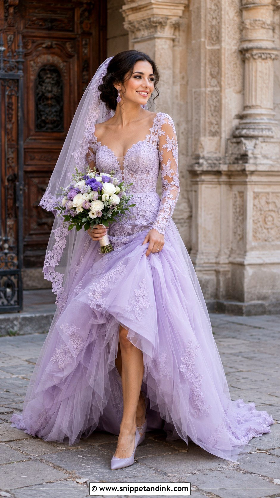Lavender Lace Wedding Dress - Snippet and Ink - 20 Colour Wedding Dress Ideas