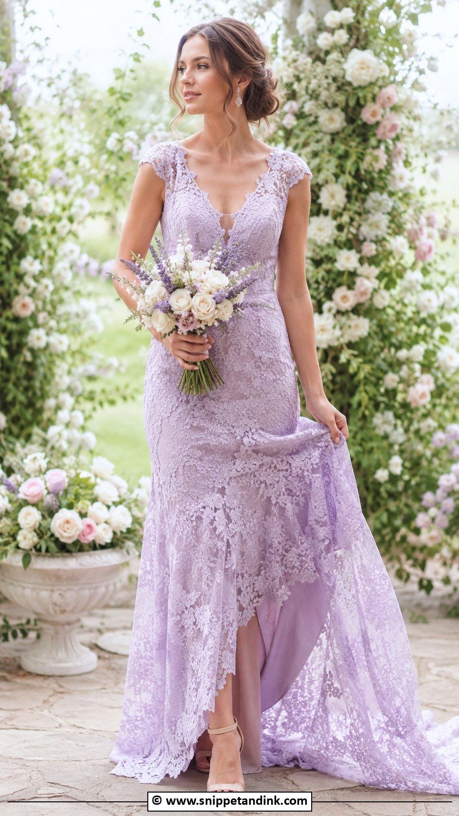 Lavender Lace Wedding Dress With Nude Heels - Snippet and Ink - 30 Colorful Wedding Dress Ideas