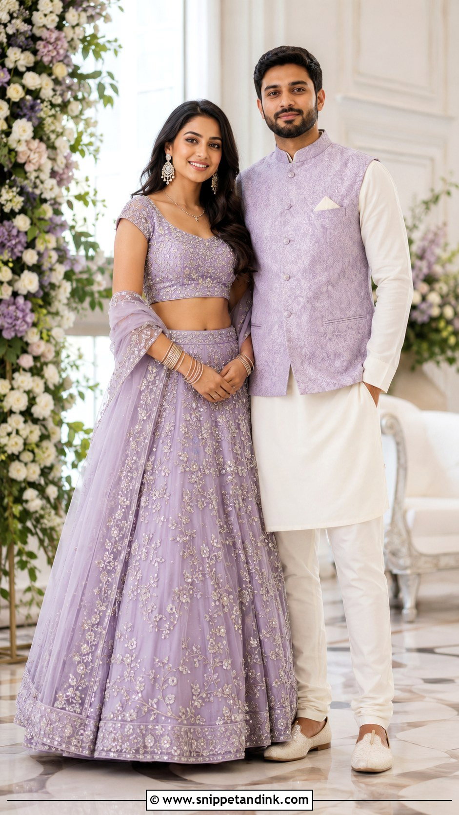 Lavender Lehenga And Ivory Kurta Couple Outfit - Snippet and Ink - 20 Couple Matching Indian Outfits