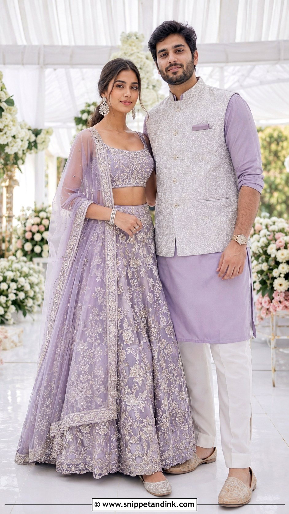 Lavender Lehenga And Kurta Indian Wedding Outfit - Snippet and Ink - 20 Indian Wedding Matching Outfits