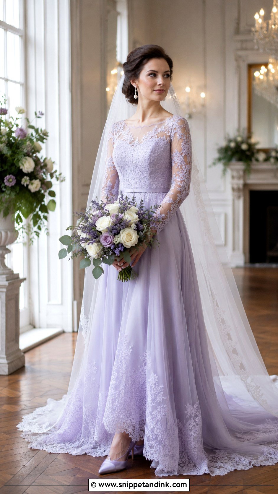 Lavender Long Sleeve Bridal Dress - Snippet and Ink - 20 Lavender Bridal Dress Ideas