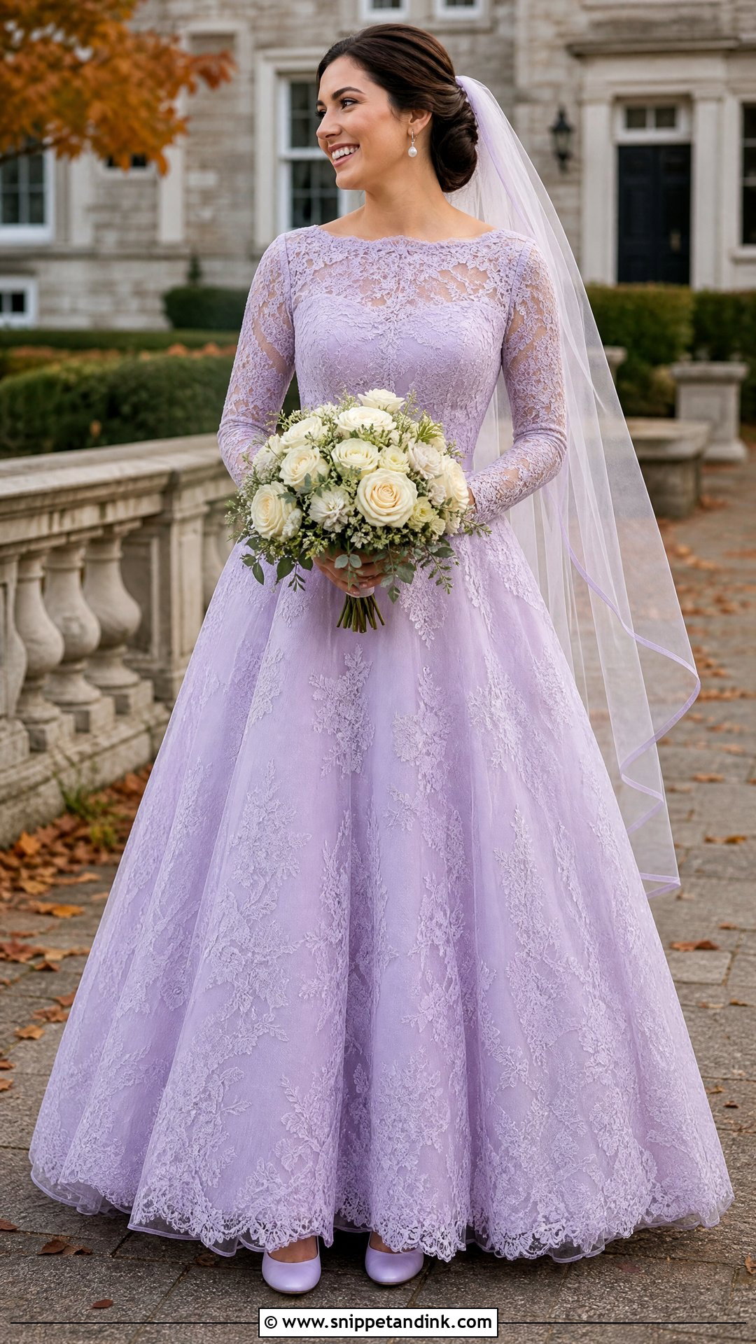 Lavender Long Sleeve Lace Wedding Dress - Snippet and Ink - 25 Purple Wedding Dresses