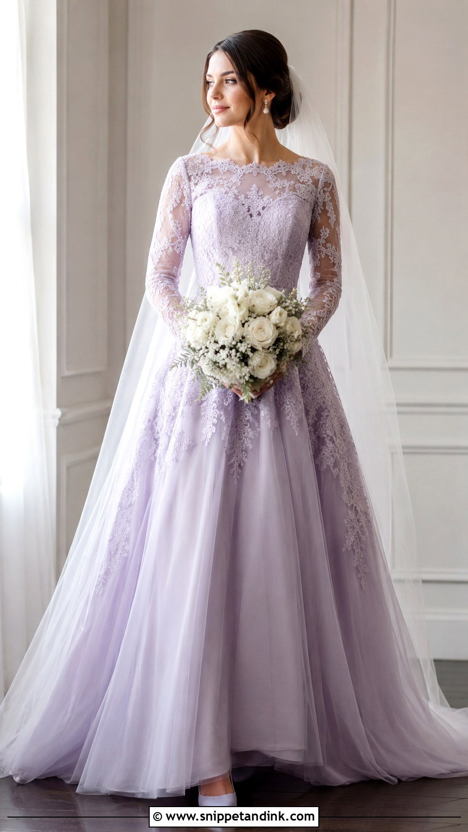 Lavender Long Sleeve Wedding Dress - Snippet and Ink - 25 Light Purple Wedding Dress Ideas