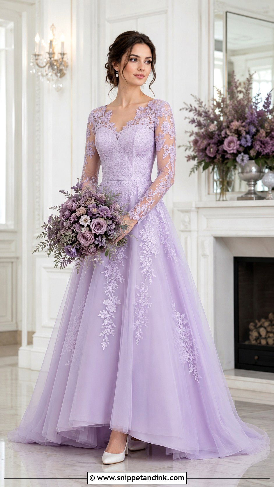 Lavender Long Sleeve Wedding Dress - Snippet and Ink - 30 Lavender Wedding Dress Ideas