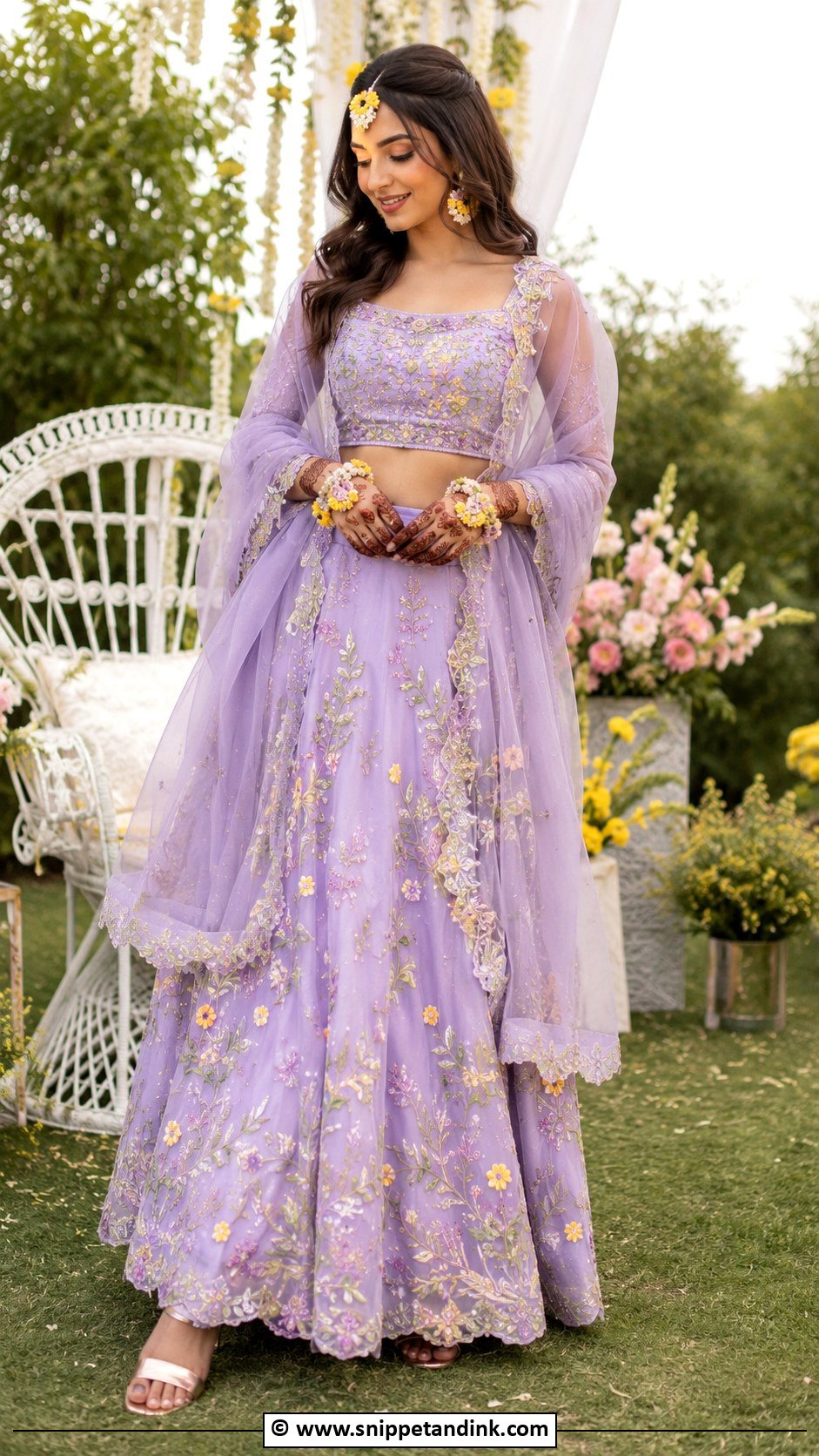 Lavender Mehandi Lehenga Outfit - Snippet and Ink - 30 Mehandi Outfits