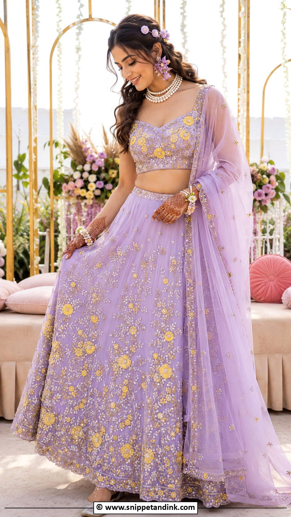 Lavender Mehendi Bridal Lehenga - Snippet and Ink - 30 Mehendi Bridal Outfit Ideas