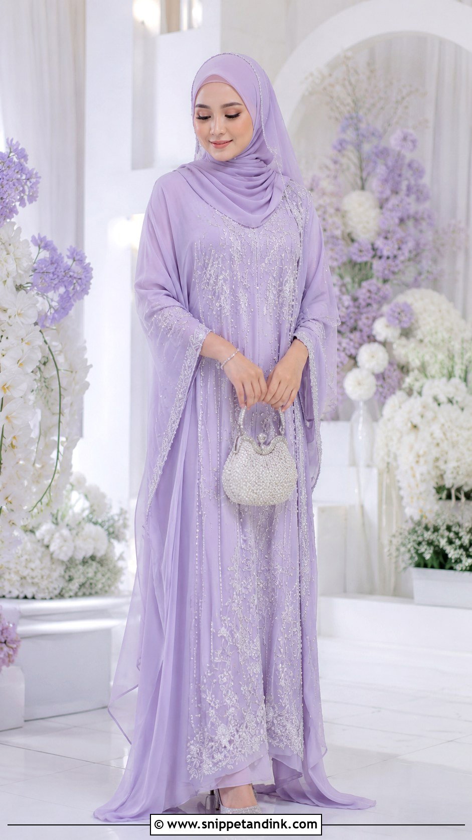 Lavender Nikah Hijab With Embroidered Kaftan - Snippet and Ink - 20 Nikah Hijab Style Ideas