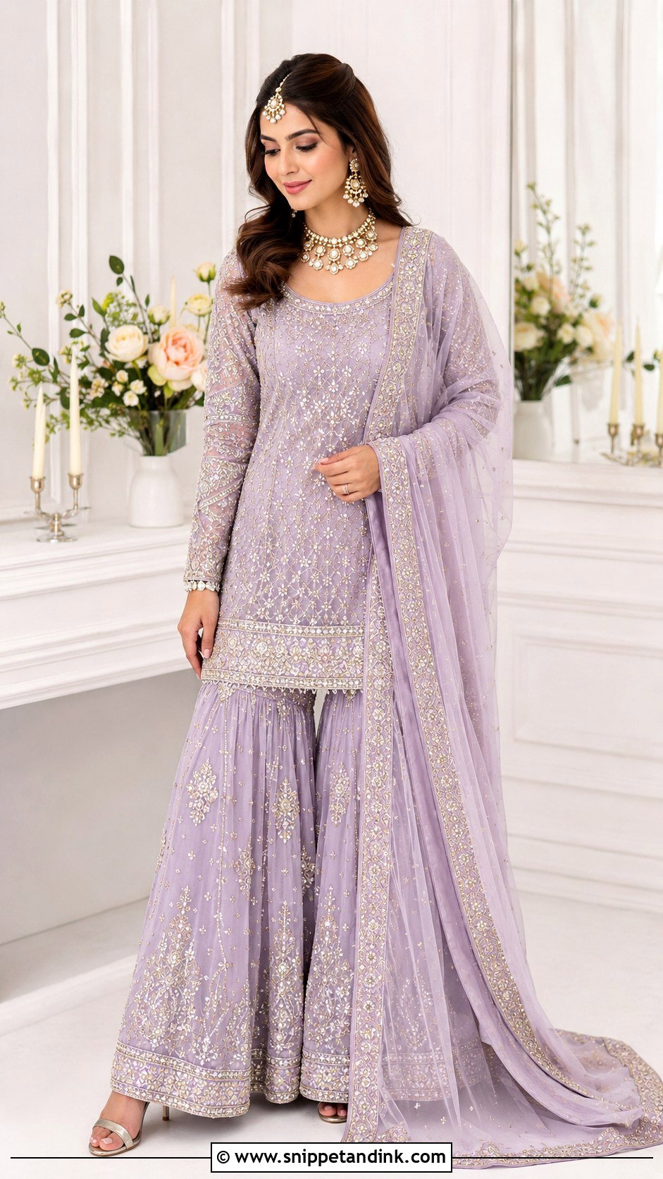 Lavender Nikah Sharara With Kundan Set - Snippet and Ink - 25 Pakistani Nikah Bridal Wear Ideas