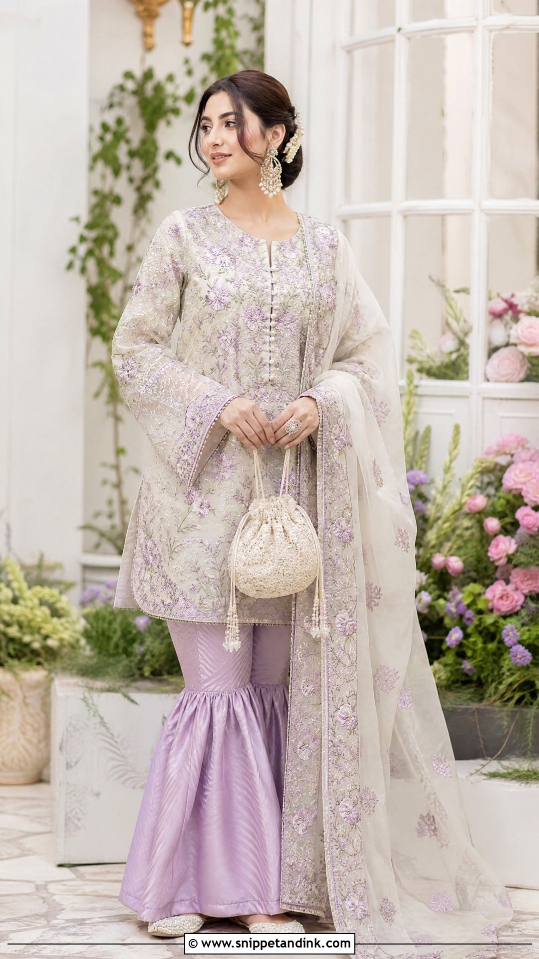 Lavender Nikkah Gharara With Floral Embroidery - Snippet and Ink - 20 Nikkah Gharara Outfit Ideas