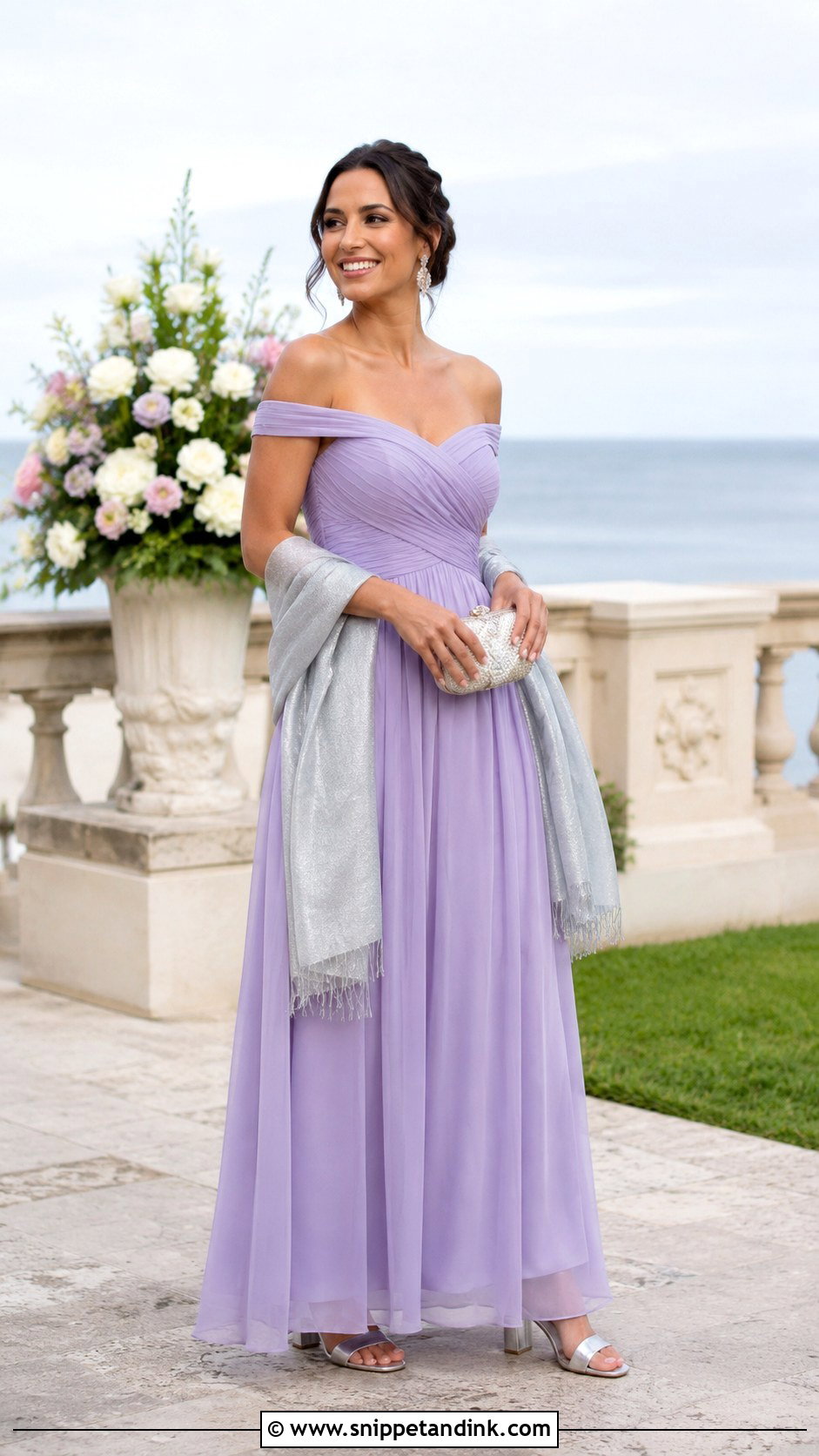 Lavender Off Shoulder Coastal Formal Gown - Snippet and Ink - 20 Coastal Formal Wedding Attire Ideas