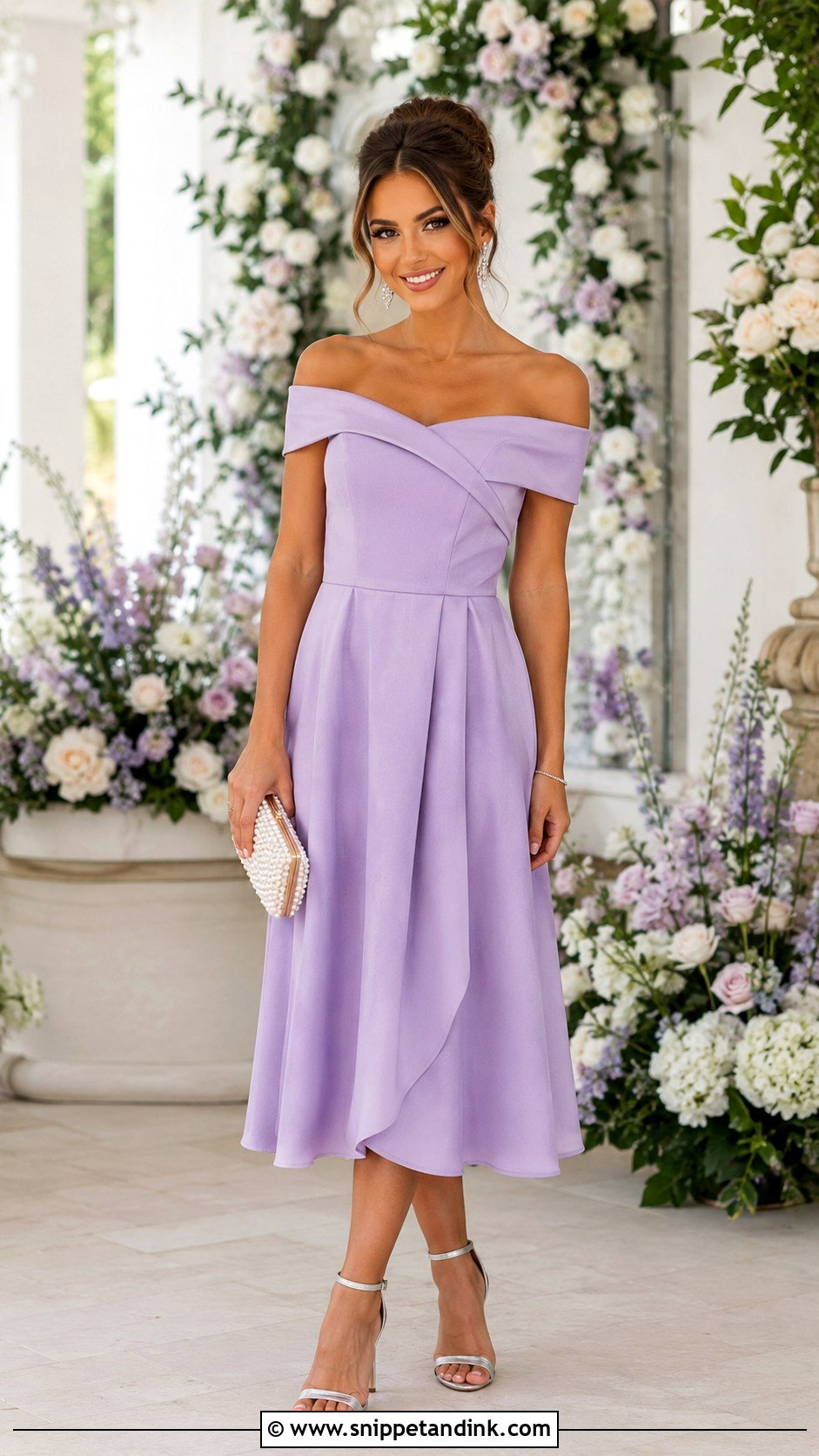 Lavender Off Shoulder Midi Dress for Sisters Wedding - Snippet and Ink - 20 Dress for My Sister Wedding Ideas
