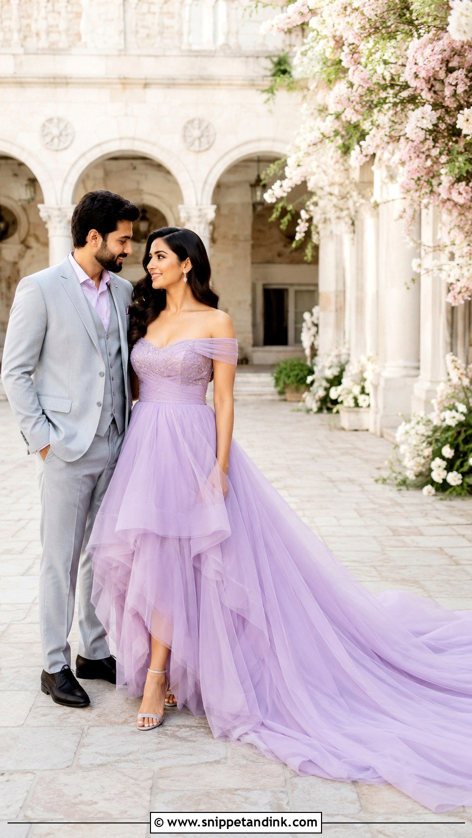 Lavender Off Shoulder Tail Gown - Snippet and Ink - 20 Tail Gown for Pre Wedding Ideas
