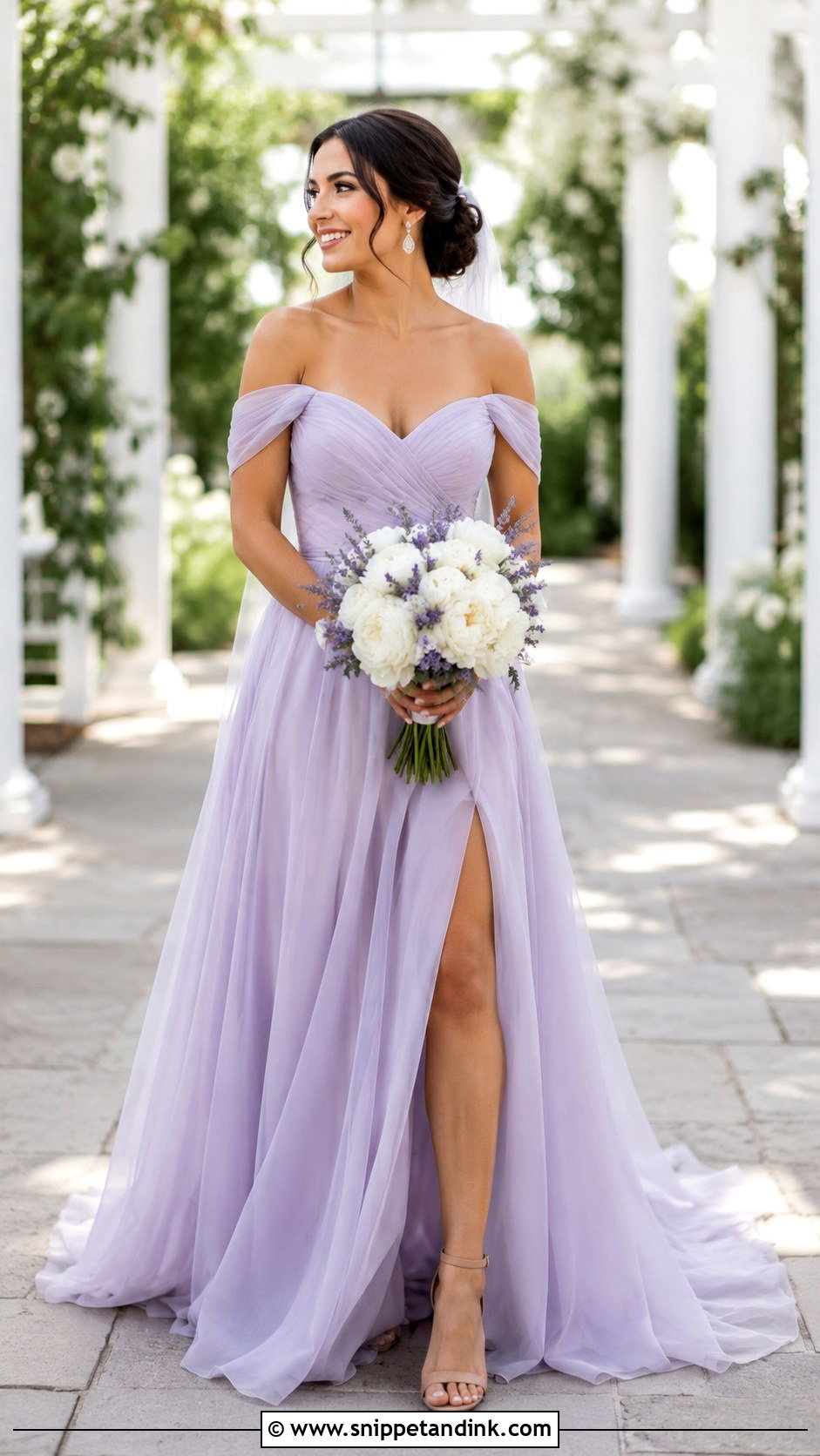 Lavender Off Shoulder Wedding Dress - Snippet and Ink - 25 Light Purple Wedding Dress Ideas
