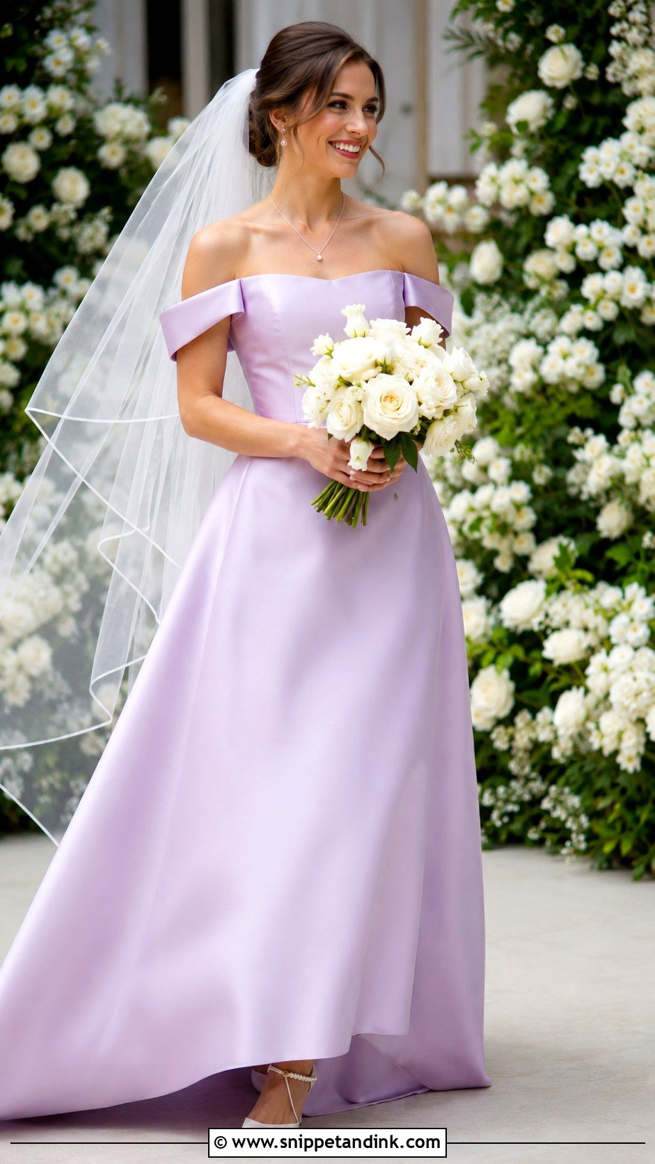 Lavender Off The Shoulder Wedding Dress - Snippet and Ink - 30 Lavender Wedding Dress Ideas