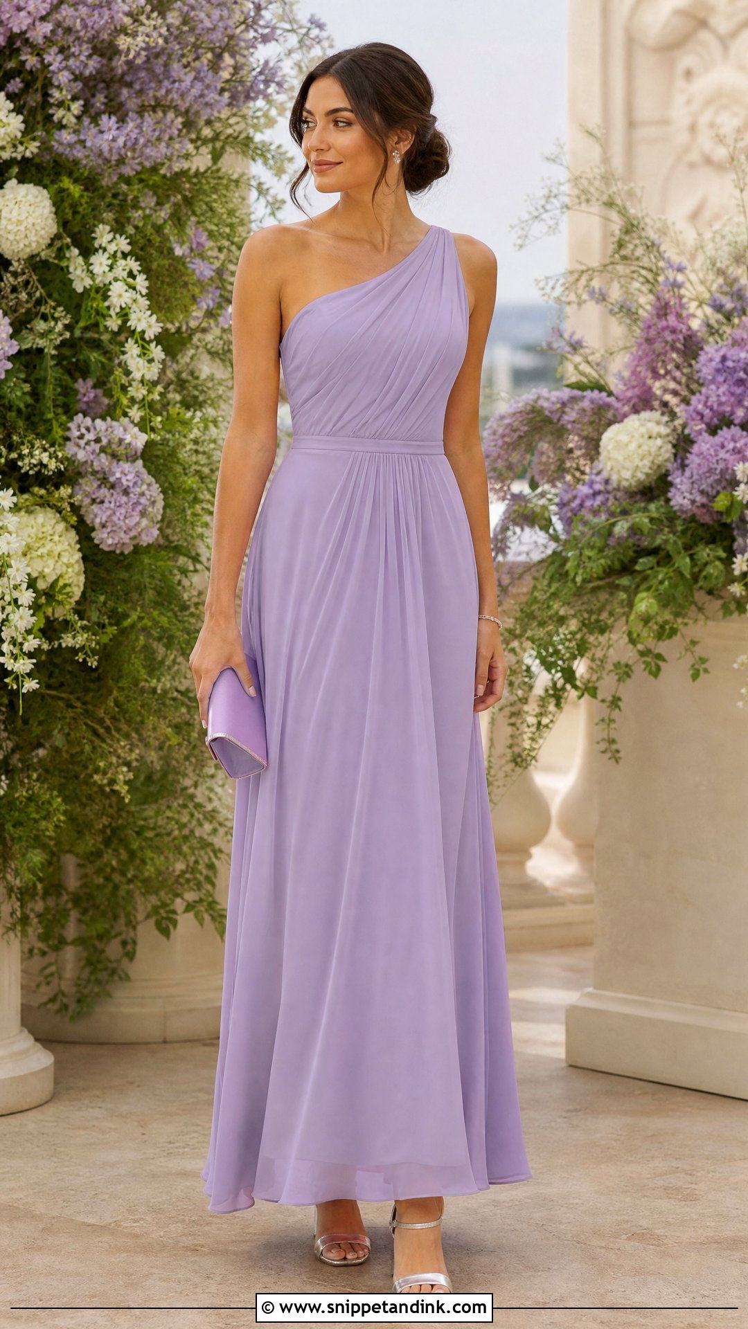 Lavender One Shoulder Bridesmaid Outfit - Snippet and Ink - 20 Spring Wedding Party Attire Ideas