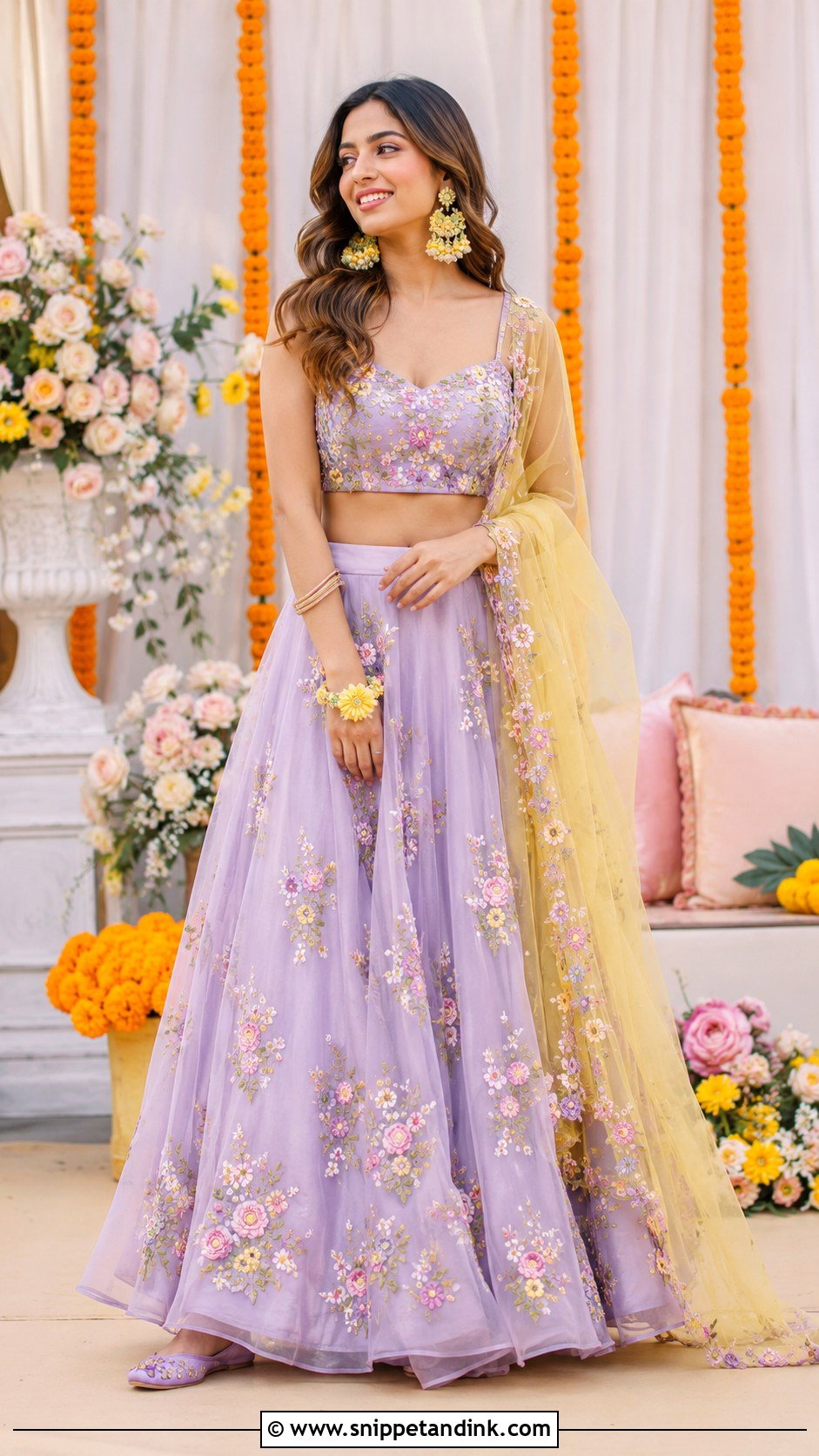 Lavender Organza Lehenga Haldi Outfit - Snippet and Ink - 20 Colourful Haldi Outfit Ideas