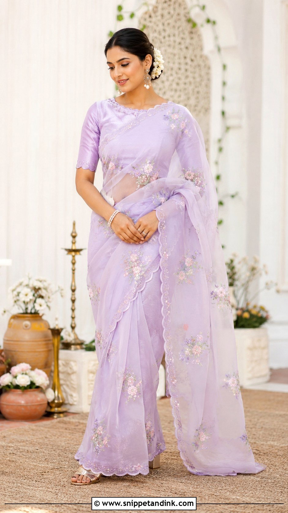 Lavender Organza Saree Grahshanti Outfit - Snippet and Ink - 20 Grahshanti Outfit for Bridal Ideas