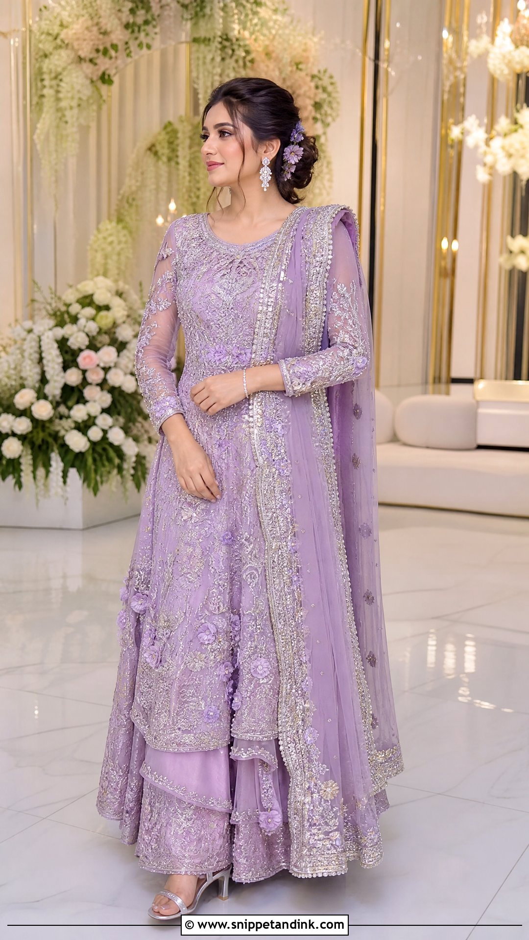 Lavender Pakistani Bridal Gown With Silver Embellishments - Snippet and Ink - 20 Pakistani Bridal Gown Ideas