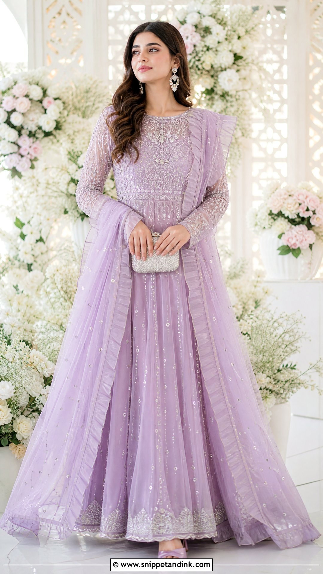 Lavender Pakistani Maxi With Ruffle Dupatta - Snippet and Ink - 20 Pakistani Maxi Designs for Wedding