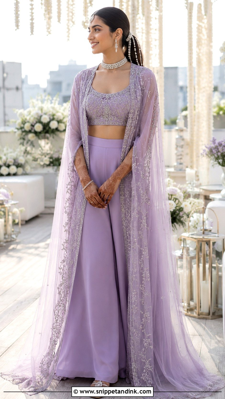 Lavender Palazzo Set With Cape For Mehendi - Snippet and Ink - 20 Mehendi Function Outfit Brides Ideas