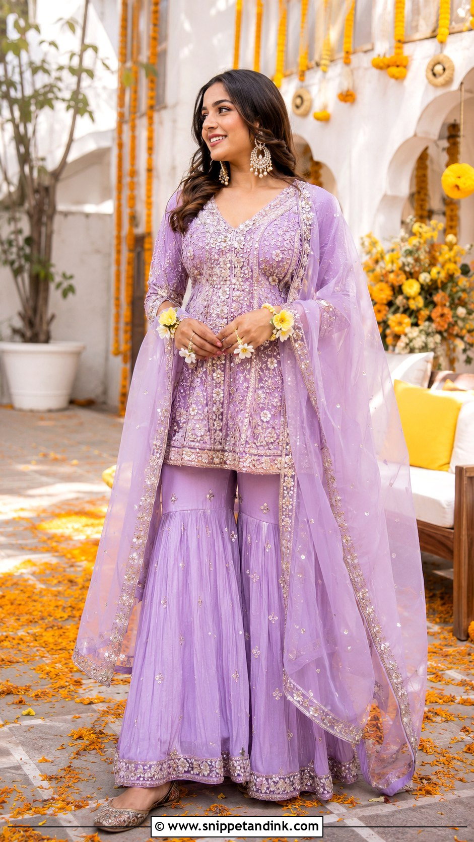 Lavender Palazzo Suit For Haldi - Snippet and Ink - 25 Lavender Haldi Outfit Ideas