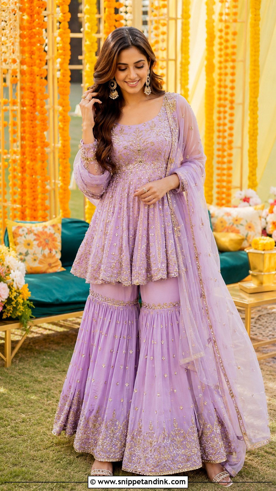 Lavender Peplum Sharara For Haldi - Snippet and Ink - 25 Lavender Haldi Outfit Ideas