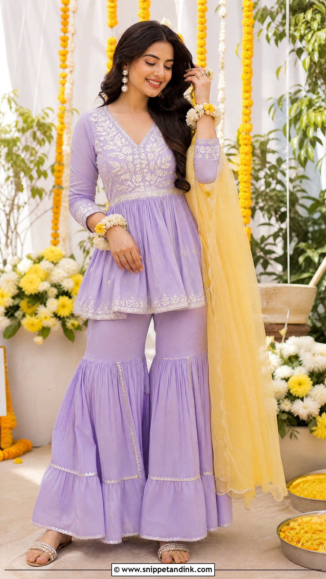 Lavender Peplum Top With Sharara - Snippet and Ink - 20 Purple Haldi Outfit Ideas