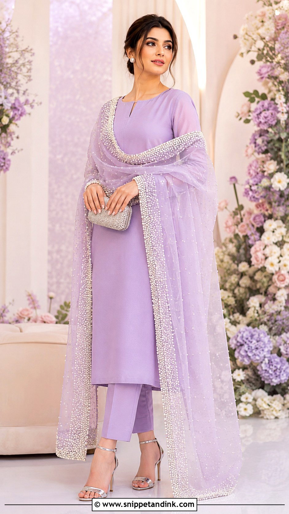 Lavender Plain Suit With Heavy Pearl Dupatta - Snippet and Ink - 30 Plain Suit with Heavy Dupatta Ideas