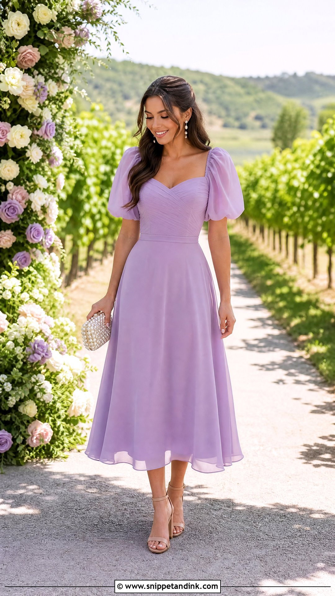 Lavender Puff Sleeve Winery Wedding Dress - Snippet and Ink - 20 Winery Wedding Dress Ideas