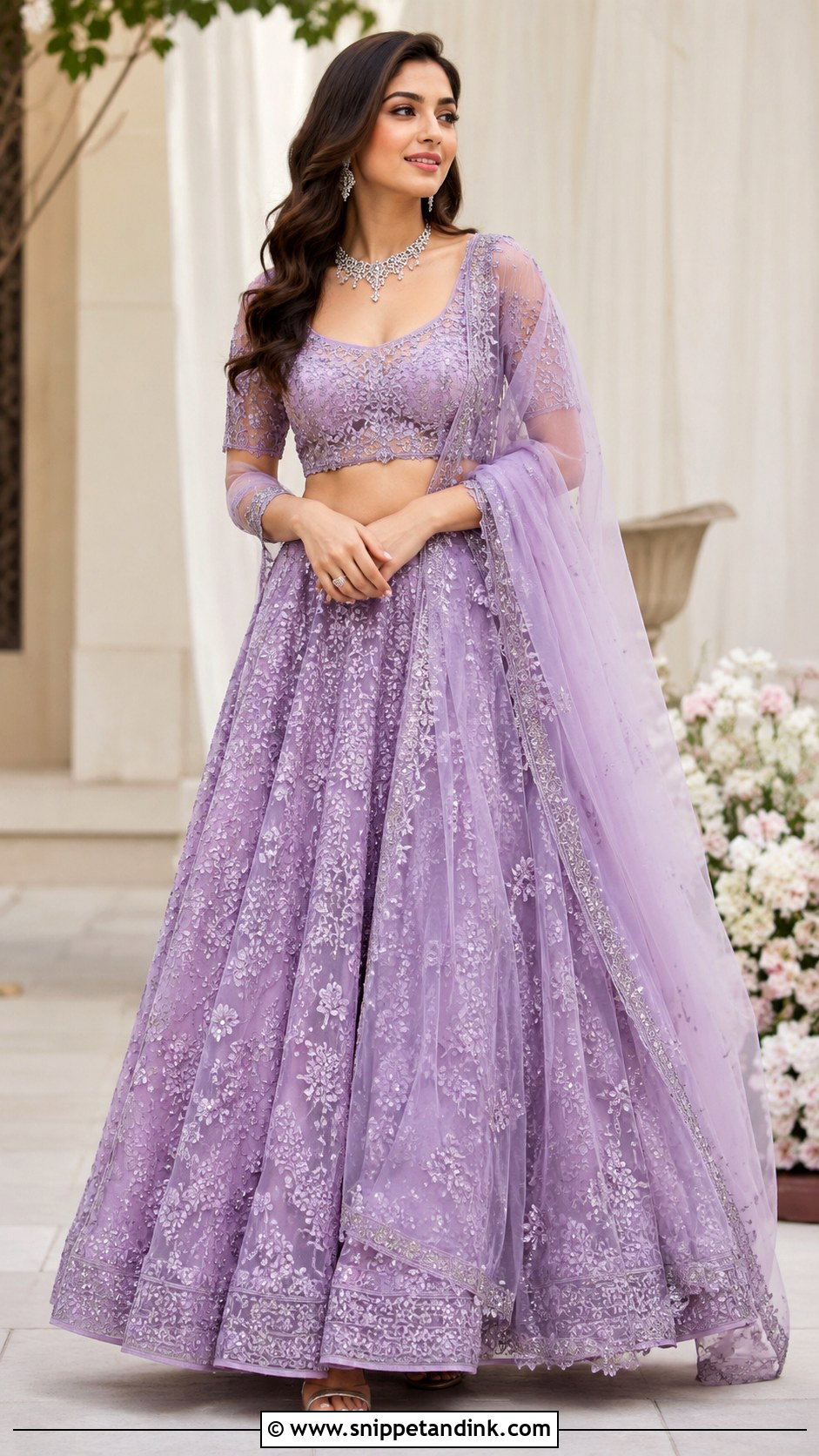 Lavender Punjabi Wedding Lengha With Diamond Jewelry - Snippet and Ink - 25 Punjabi Wedding Lengha Ideas