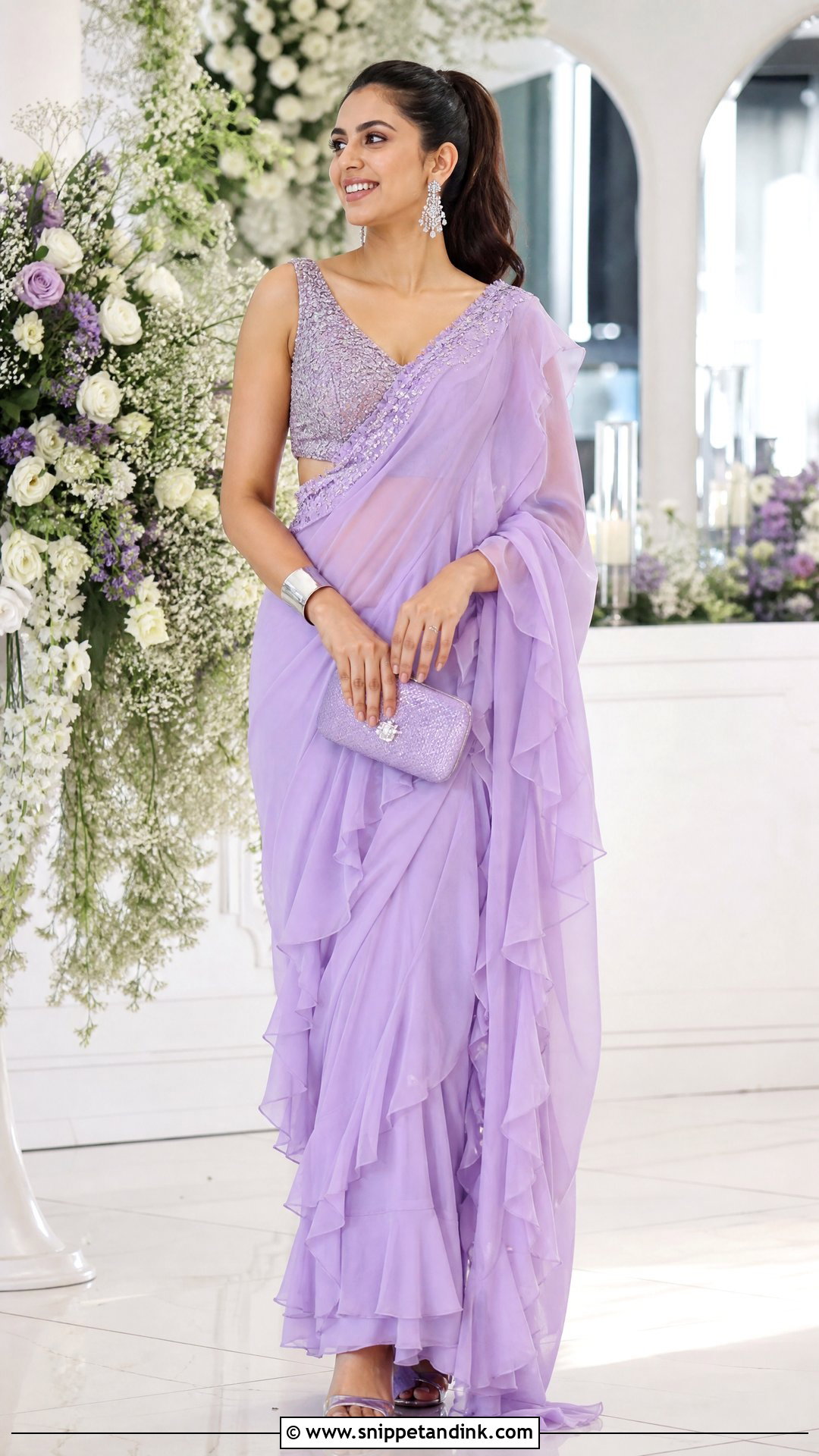 Lavender Ruffle Saree Ring Ceremony Dress - Snippet and Ink - 25 Ring Ceremony Dress Ideas