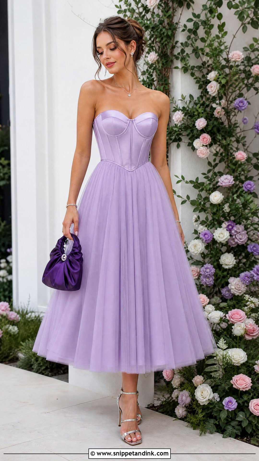 Lavender Satin Corset and Tulle Midi Dress - Snippet and Ink - 20 Satin and Tulle Dress Ideas