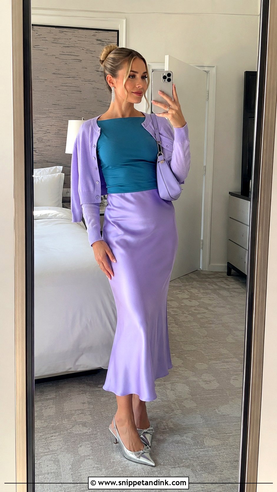Lavender Satin Skirt Bachelorette Party Outfit - Snippet and Ink - 20 Colorful Bachelorette Party Outfits