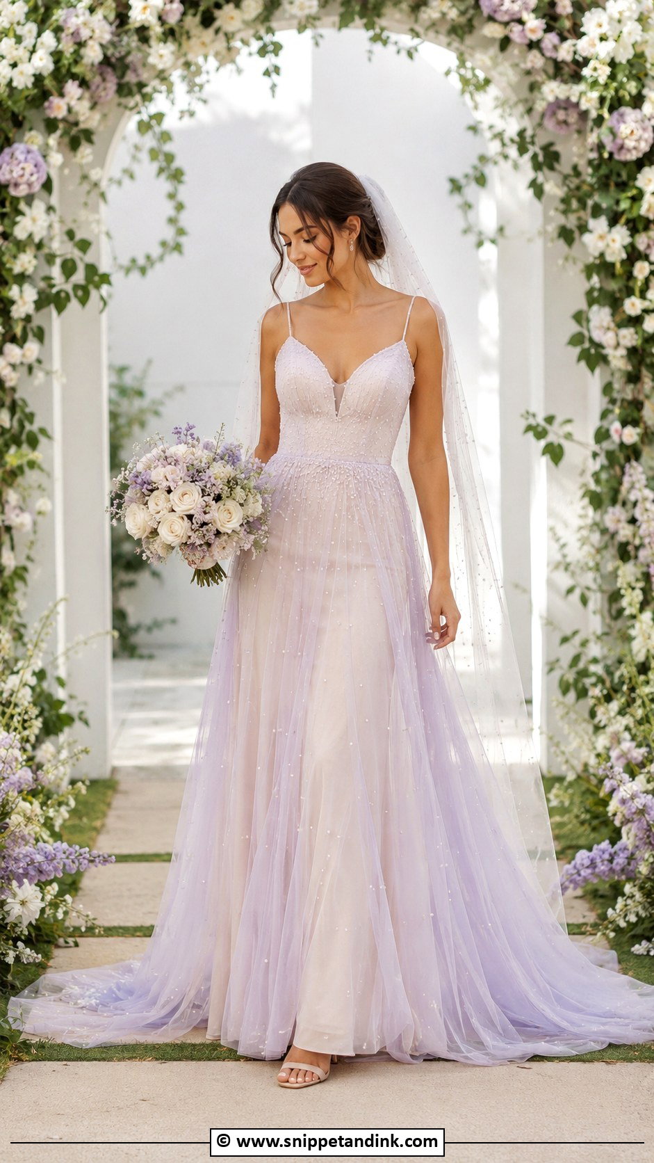Lavender Sheer Overlay Wedding Dress - Snippet and Ink - 30 Purple Wedding Dress Ideas