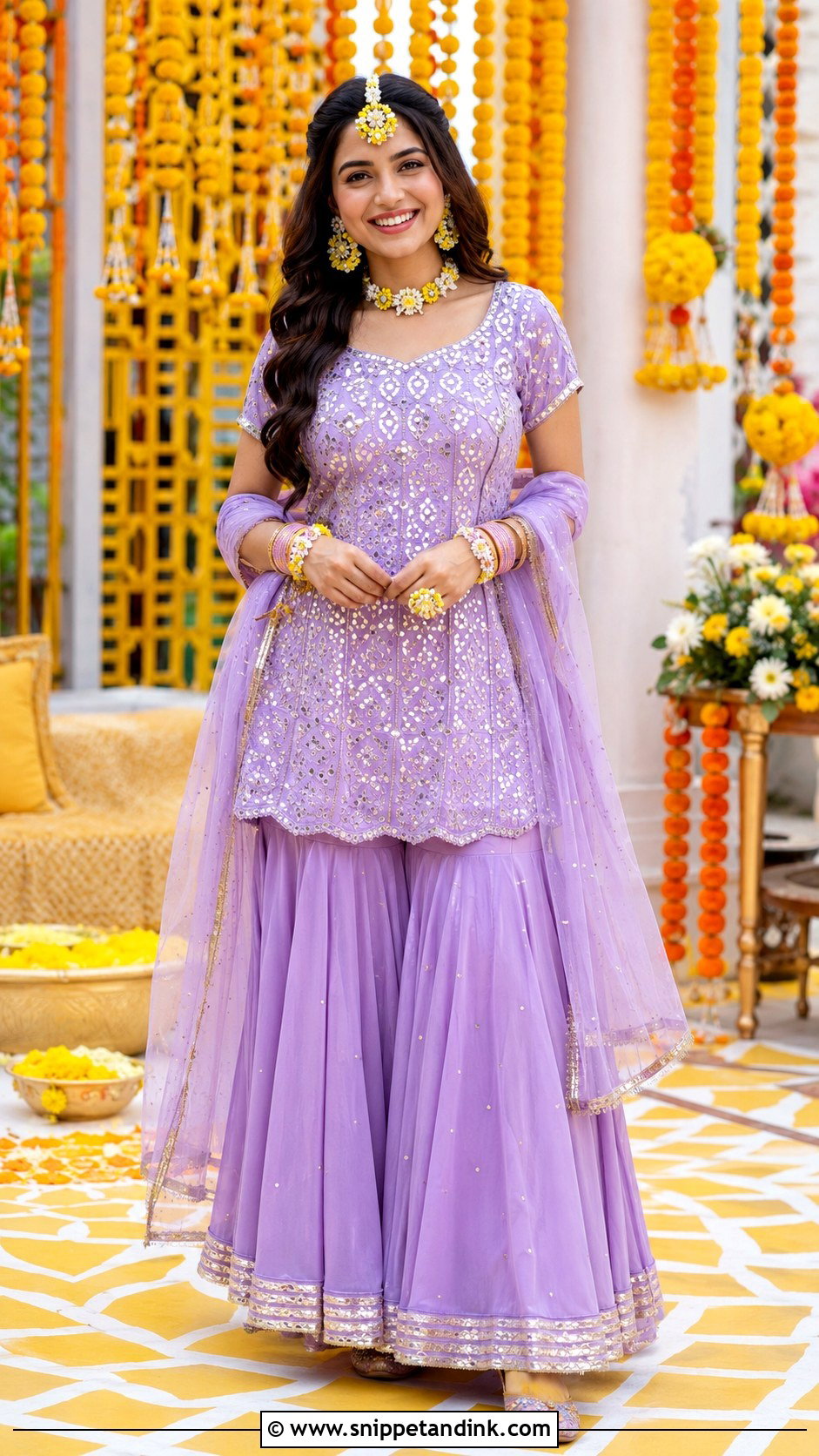 Lavender Short Kurti With Skirt For Haldi - Snippet and Ink - 25 Lavender Haldi Outfit Ideas