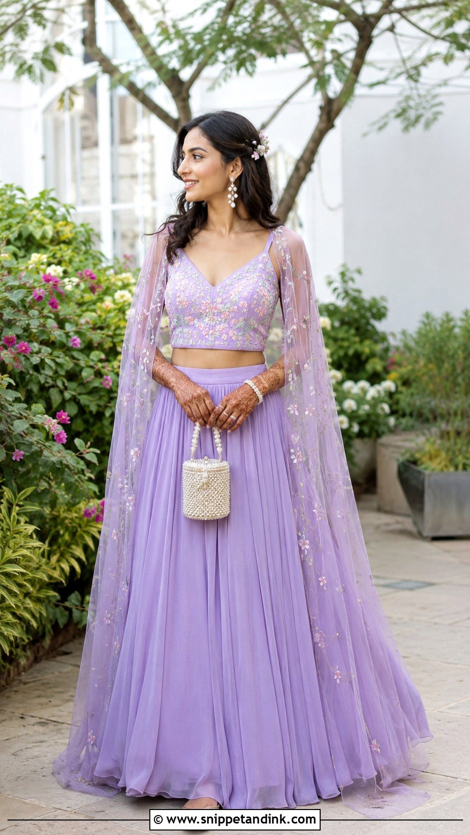 Lavender Skirt And Crop Top Mehndi Outfit - Snippet and Ink - 20 Mehandi Function Dresses Mehndi Outfit