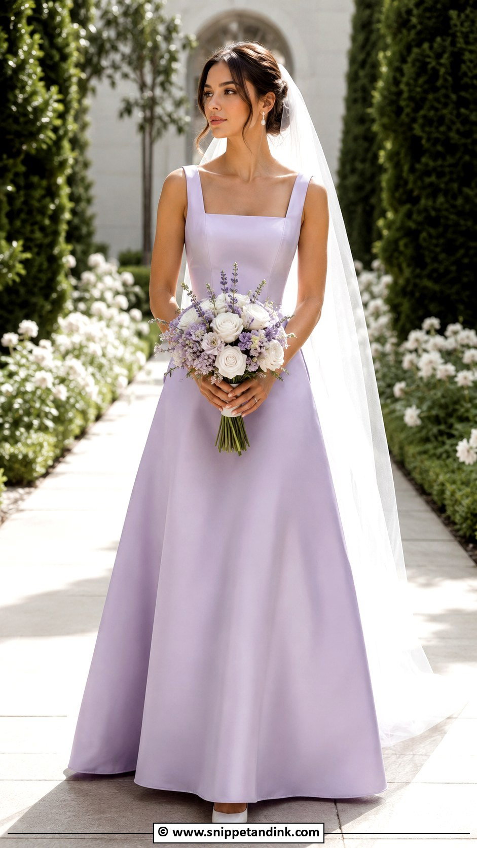Lavender Square Neck Wedding Dress - Snippet and Ink - 30 Purple Wedding Dress Ideas