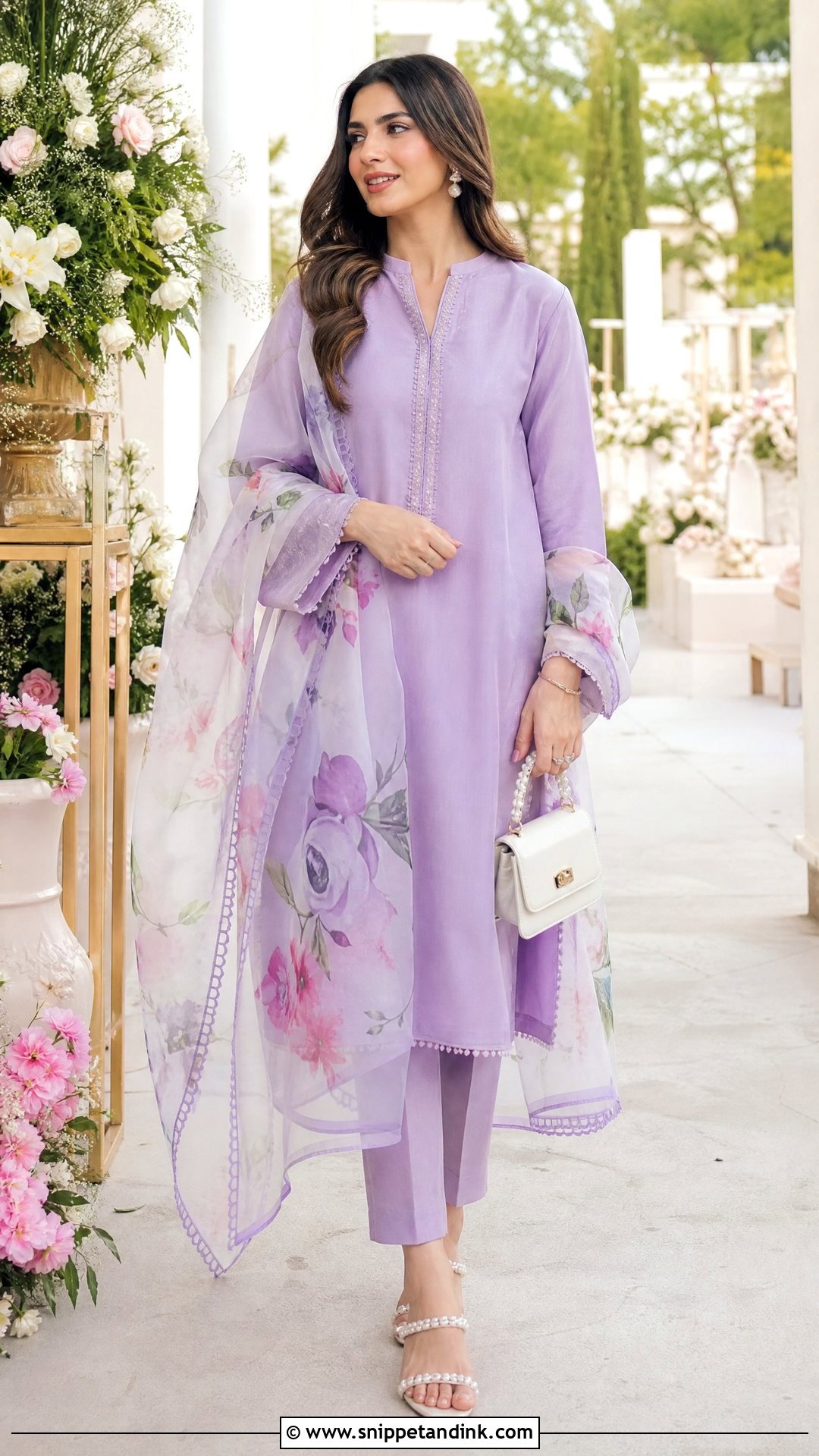 Lavender Suit With Floral Organza Dupatta - Snippet and Ink - 20 Suit with Dupatta Ideas