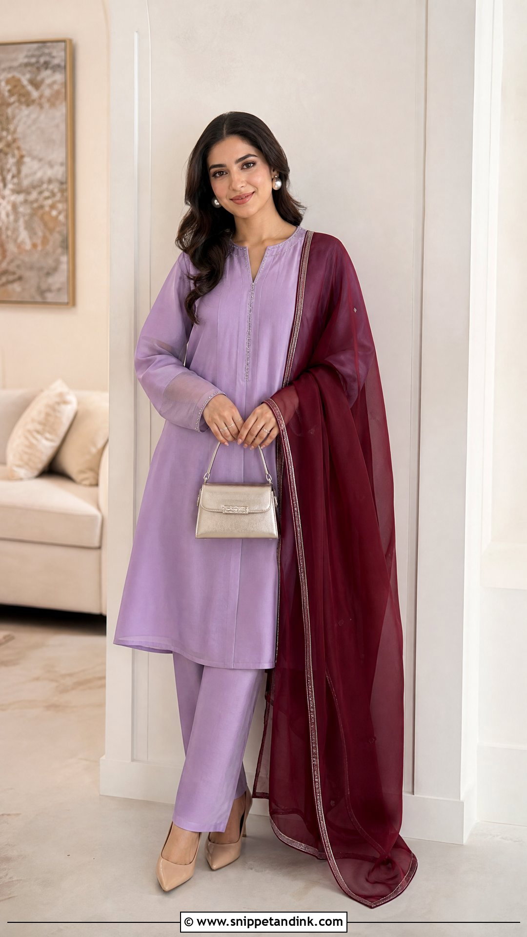 Lavender Suit With Maroon Dupatta - Snippet and Ink - 20 Maroon Dupatta Combination Ideas