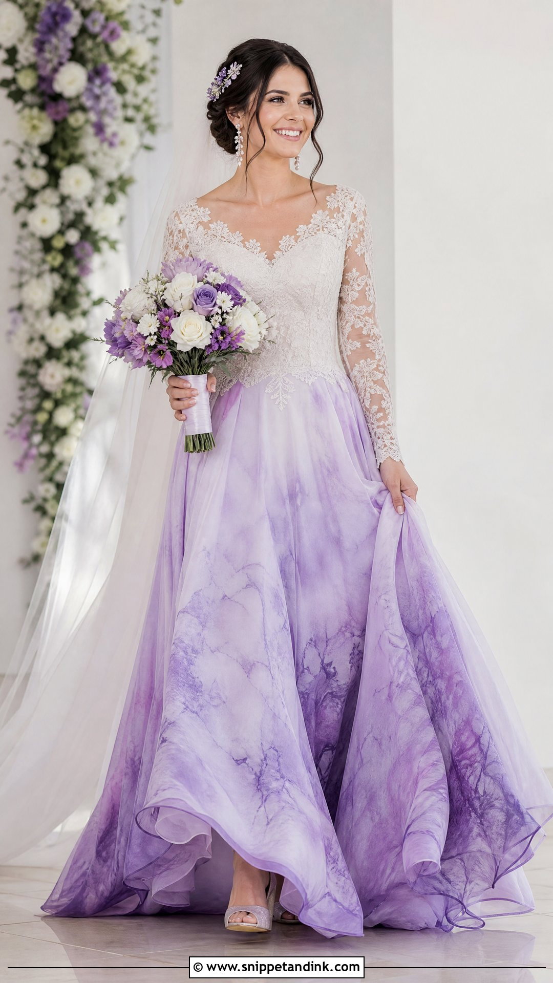 Lavender Tie Dye Wedding Dress With Sleeves - Snippet and Ink - 20 Tie Dye Wedding Dress Ideas