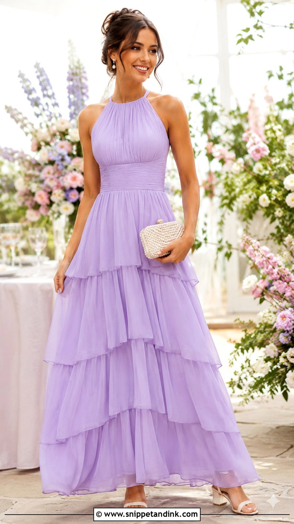 Lavender Tiered Gown With White Sandals - Snippet and Ink - 20 Simple Gown Ideas