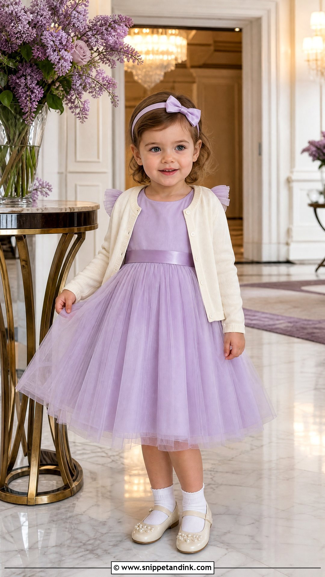 Lavender Toddler Wedding Dress With Pearl Look Flats - Snippet and Ink - 20 Toddler Wedding Dress Ideas