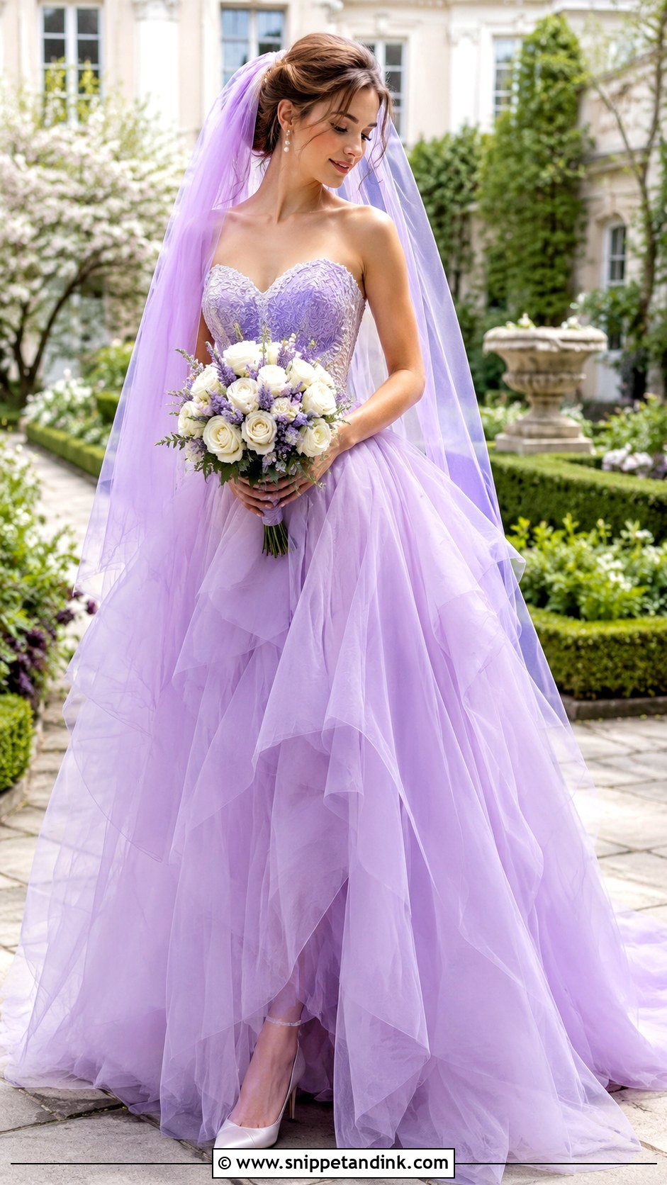 Lavender Tulle Purple Wedding Dress With Pearl Accessories - Snippet and Ink - 20 Purple Wedding Dress the Bride Ideas