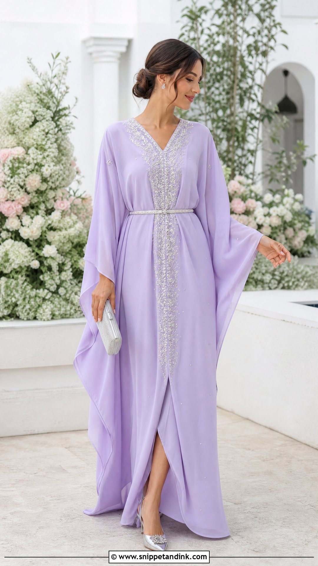 Lavender Wedding Kaftan With Crystal Embroidery - Snippet and Ink - 20 Wedding Kaftan Ideas