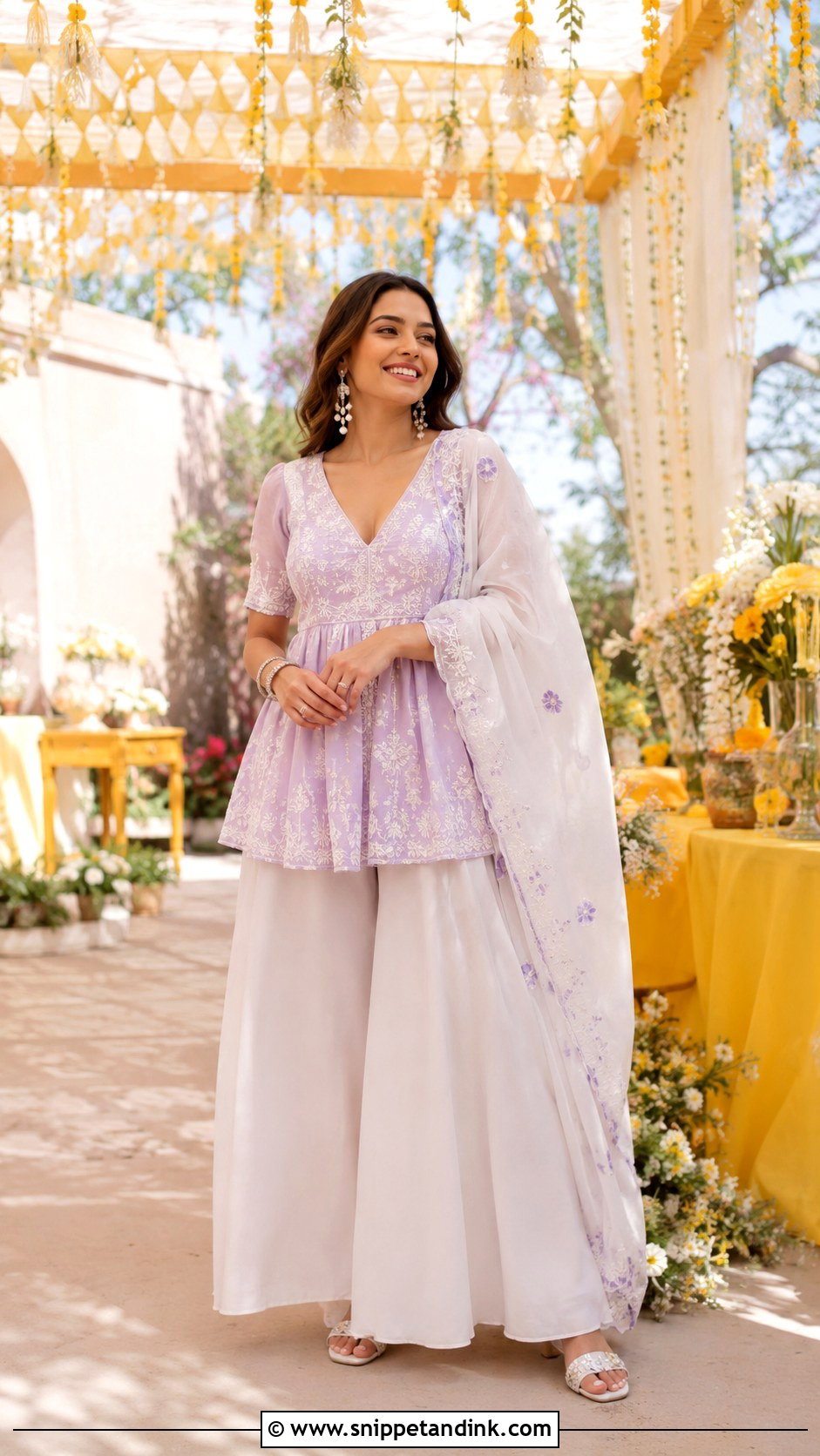 Lavender White Palazzo Outfit For Haldi - Snippet and Ink - 25 Lavender Haldi Outfit Ideas