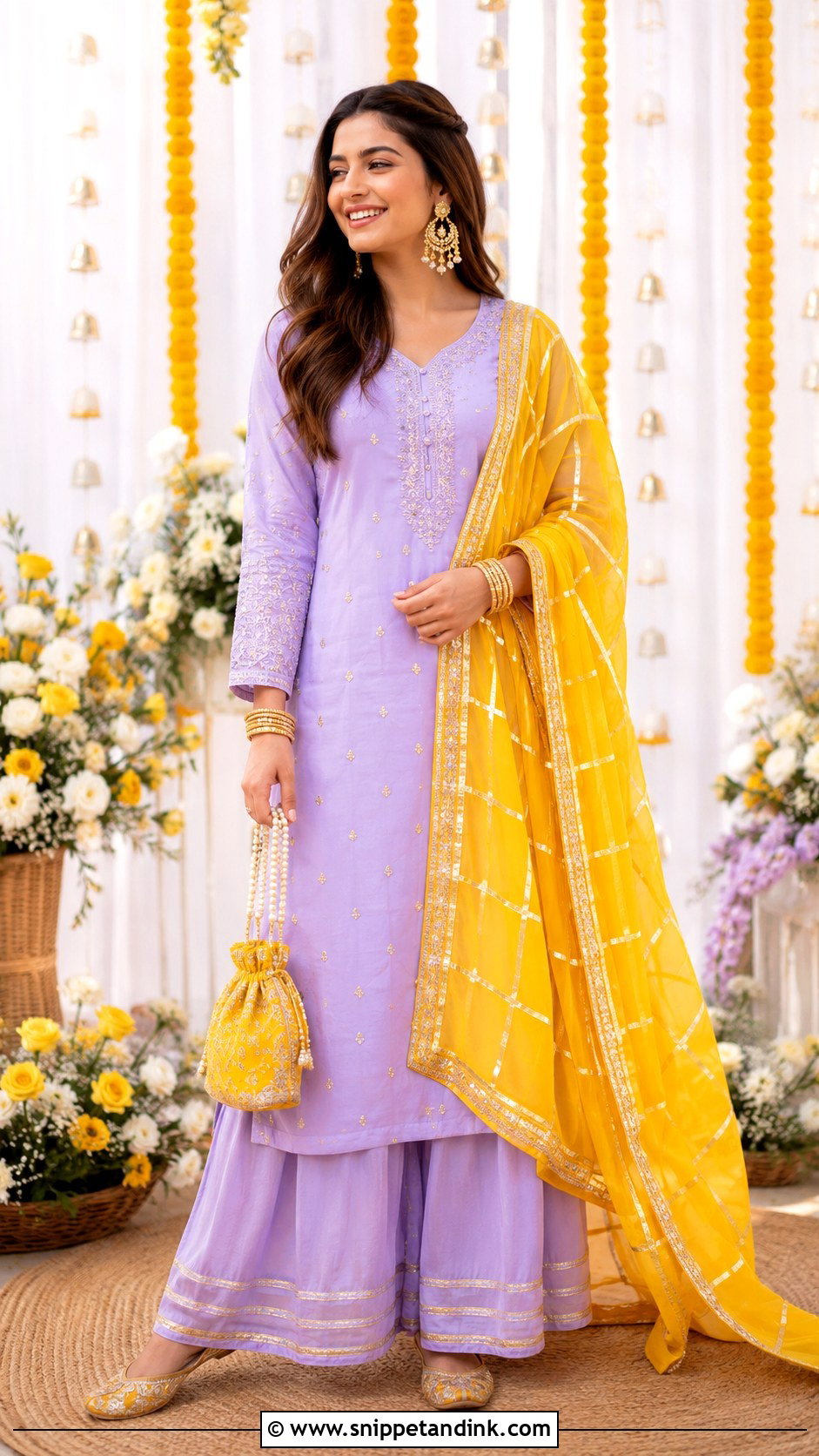 Lavender Yellow Dupatta Haldi Outfit - Snippet and Ink - 25 Lavender Haldi Outfit Ideas