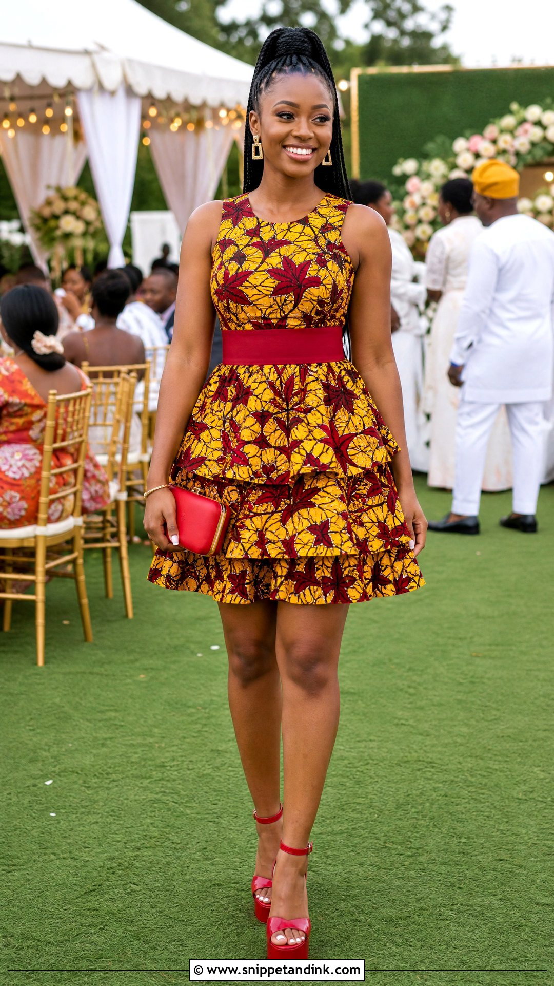 Layered Ankara Short Gown With Platform Sandals - Snippet and Ink - 20 Short Gown Ankara Styles for Wedding