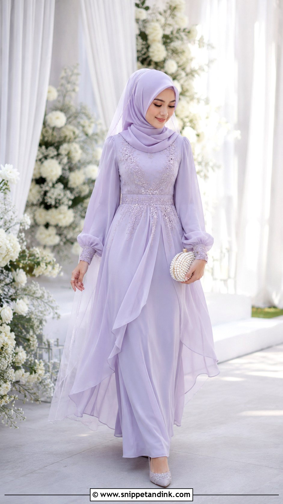 Layered Chiffon Muslim Wedding Dress - Snippet and Ink - 20 Malaysian Muslim Wedding Dress Ideas
