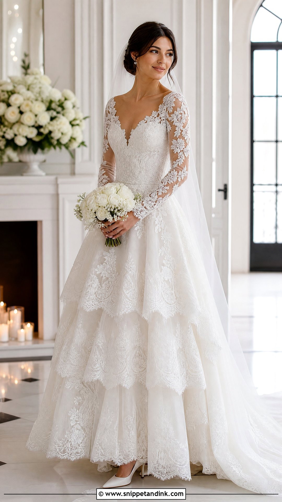 Layered Lace Wedding Dress With Long Sleeves - Snippet and Ink - 25 Layered Wedding Dress Ideas