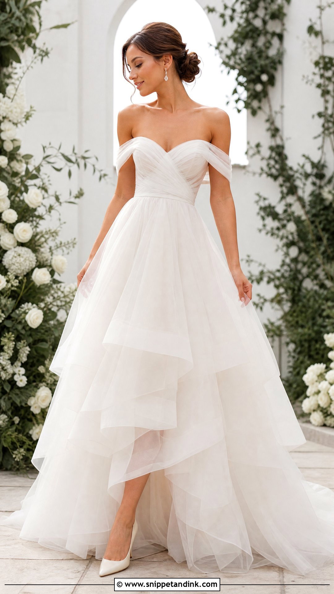 Layered Off Shoulder Wedding Dress - Snippet and Ink - 25 Layered Wedding Dress Ideas